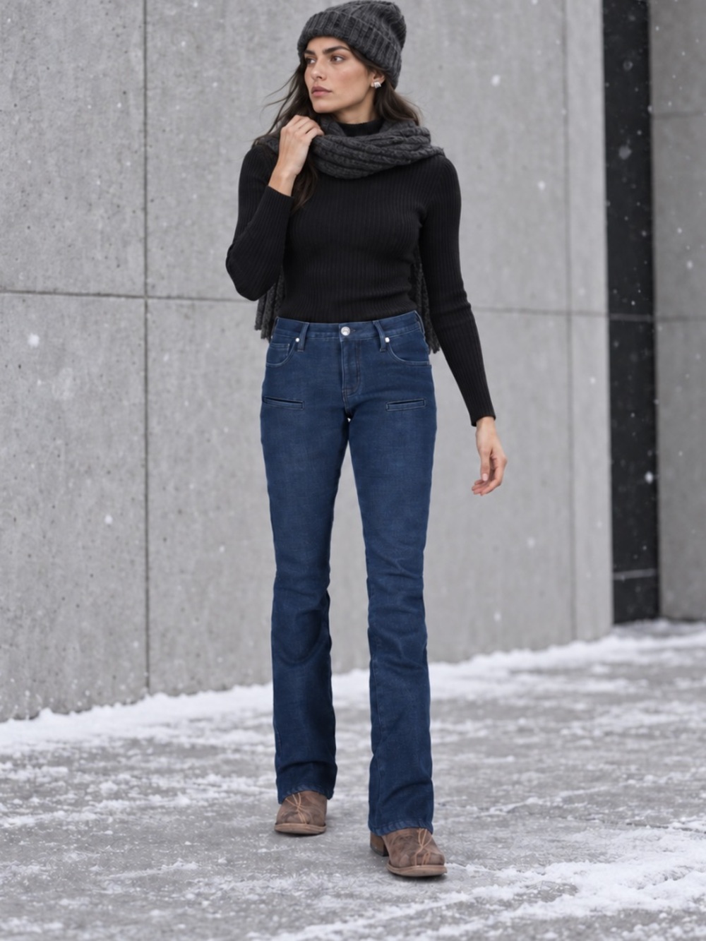 Cowgirl Tuff Just Tuff Winter Fleece-Lined Bootcut Jeans W27 L33 Dark Wash